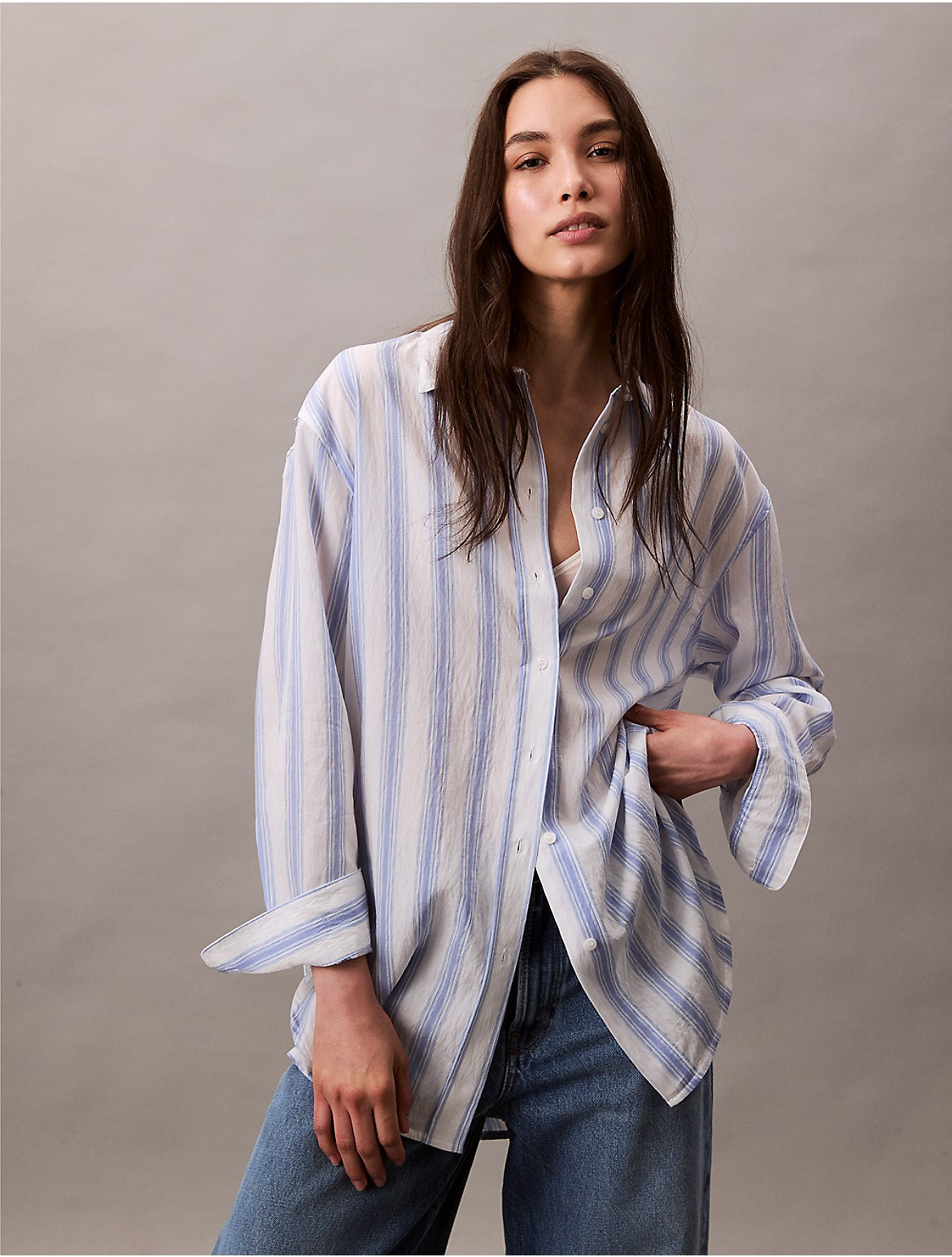 Calvin Klein Women's Stripe Relaxed Button-Down Shirt - Blue - S | Calvin Klein (US)