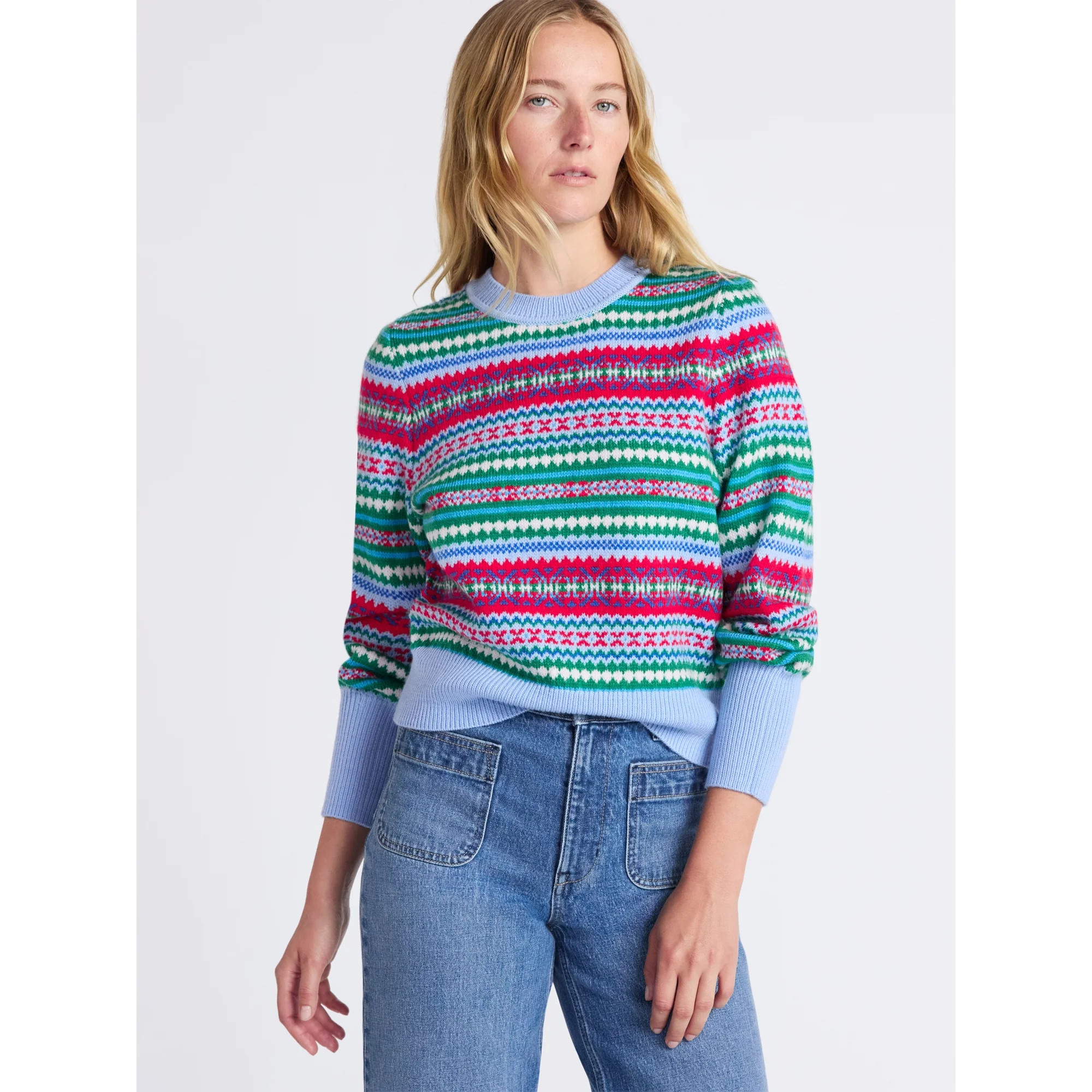 Free Assembly Women's and Women’s Plus Fair Isle Pullover Sweater with Tall Cuffs, Midweight, S... | Walmart (US)