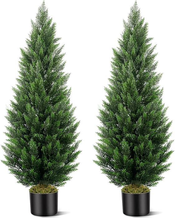 Vitalismo Artificial Topiary Cedar Trees 5FT Tall 2 Set, Outdoor Indoor Faux Pine Shrubs Plants, ... | Amazon (US)