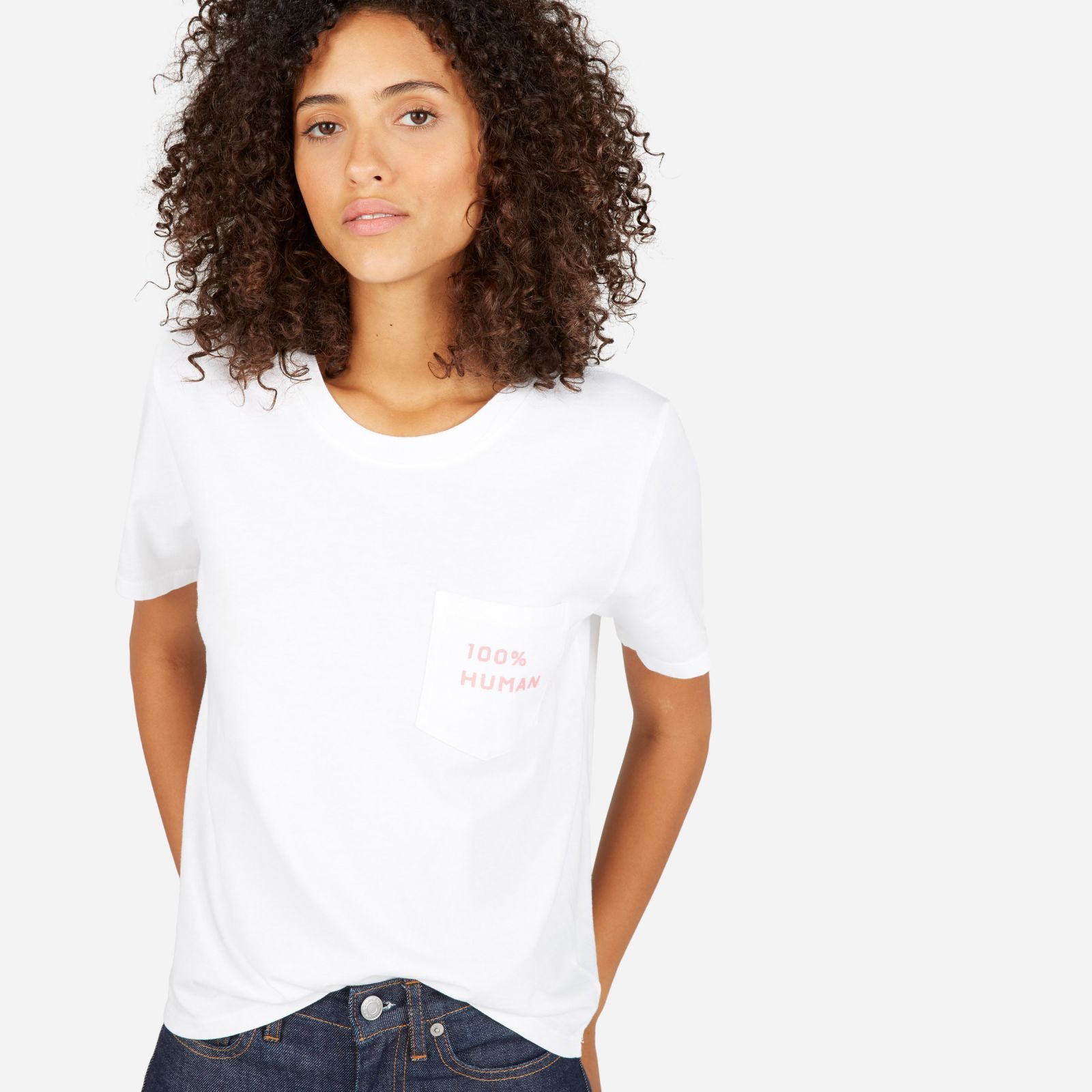 Women's 100% Human Cotton Box-Cut T-Shirt in Small Print by Everlane in White / Pink, Size XXS | Everlane