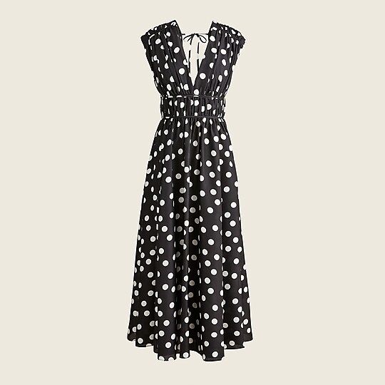 Gathered silk midi dress in polka dot | J.Crew US