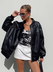 Goldsmith Faux Leather Bomber Jacket Black | Princess Polly US