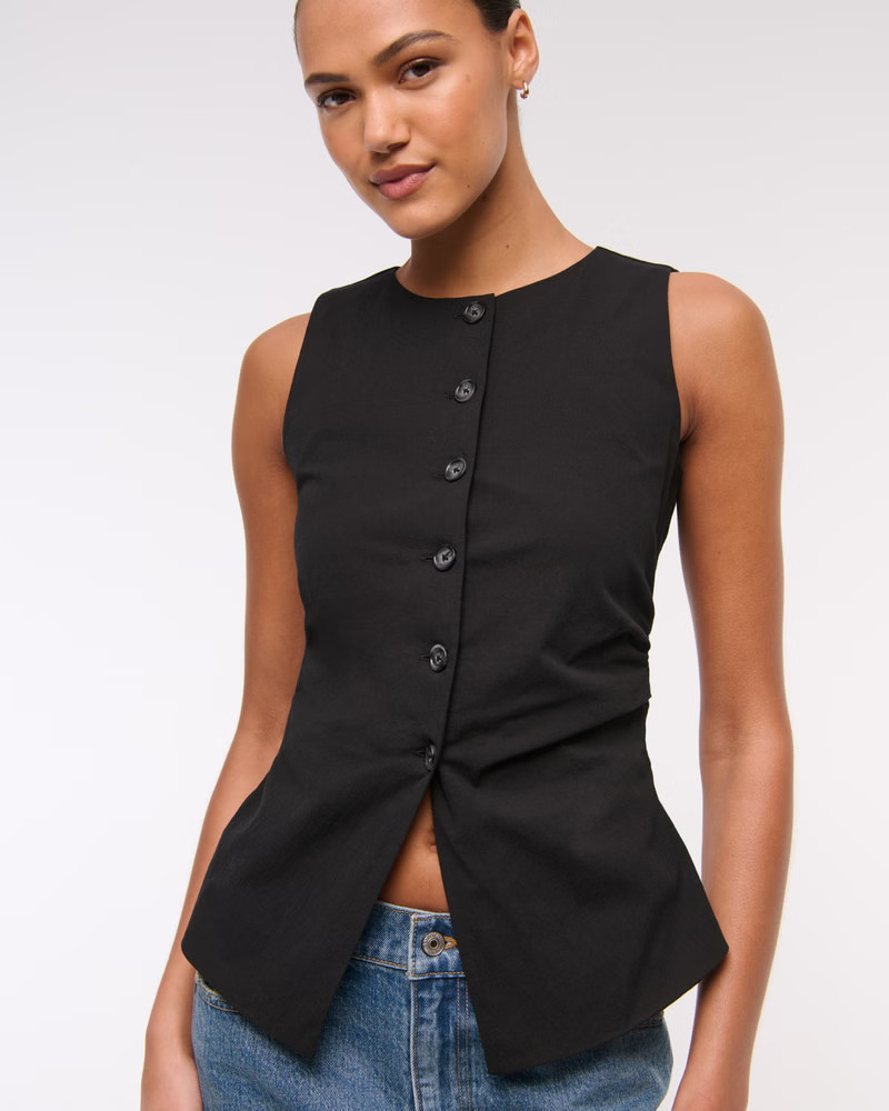 Women's The A&F Mara Ruched Button-Through Vest | Women's Tops | Abercrombie.com | Abercrombie & Fitch (US)