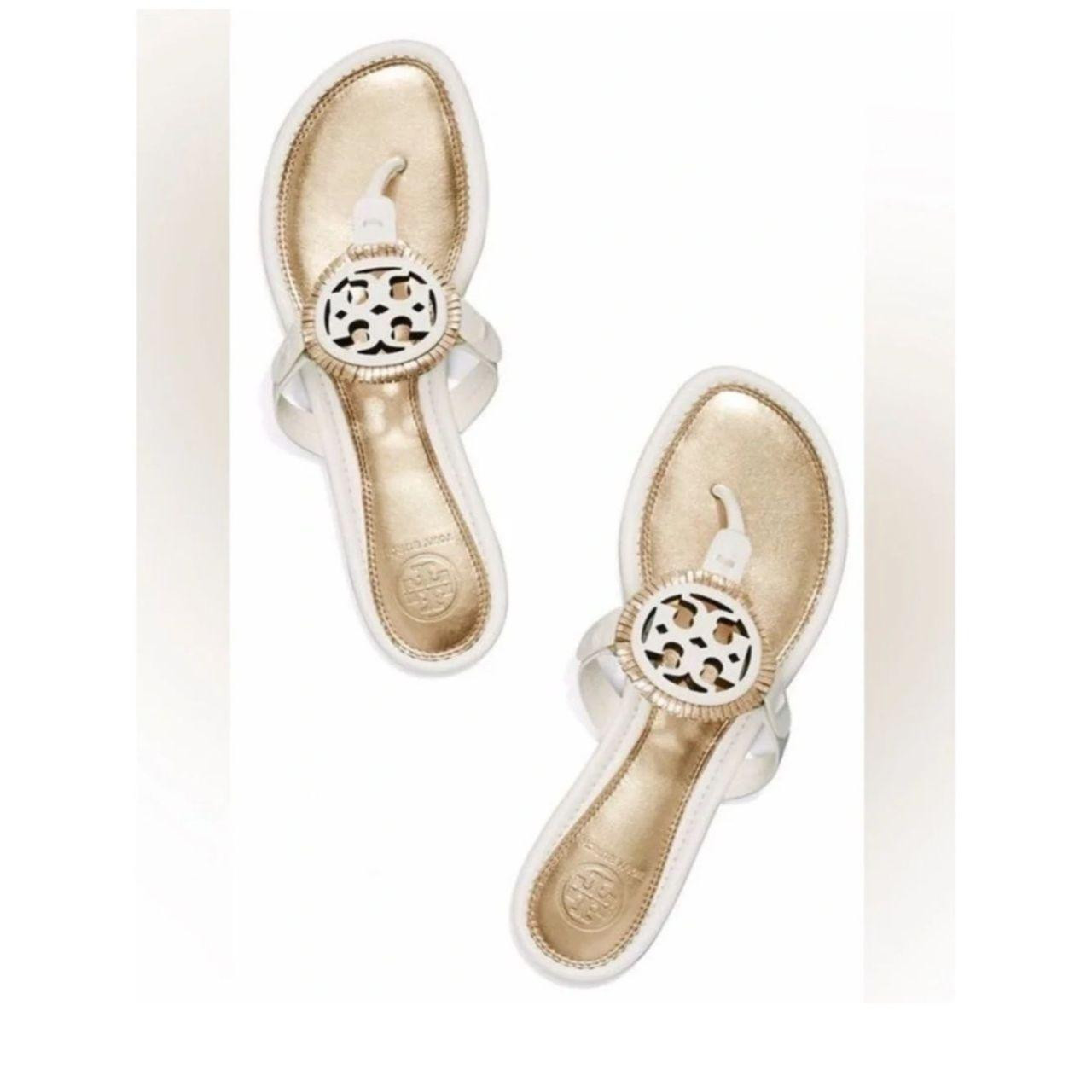 Tory Burch Women's Sandals - Gold/White | Depop US