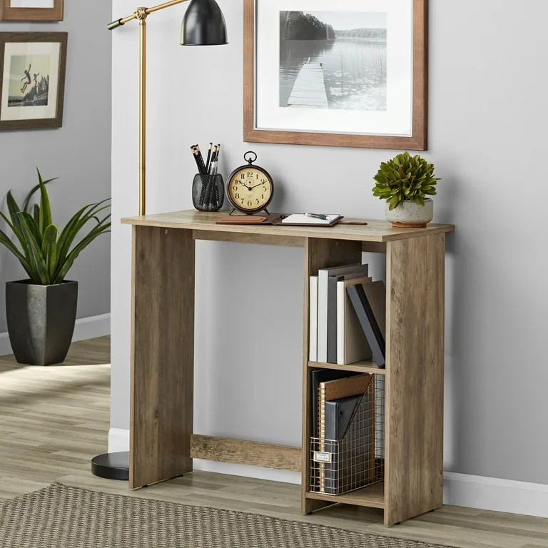 Mainstays Small Space Writing Desk with 2 Shelves, Rustic Pine Finish | Walmart (US)