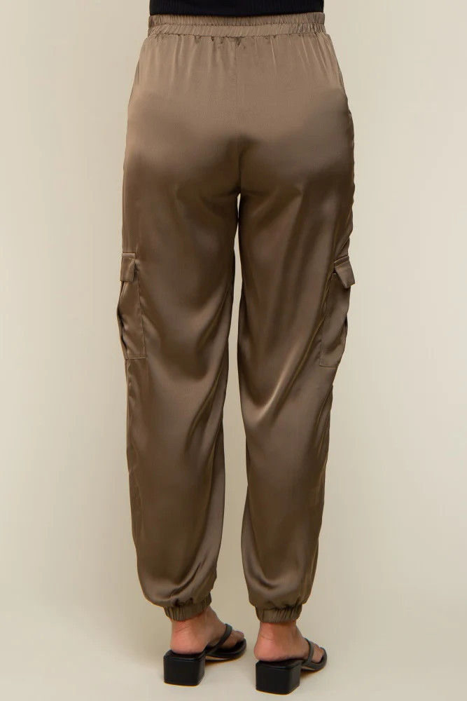Olive Satin Cargo Maternity Jogger Pants | PinkBlush Maternity