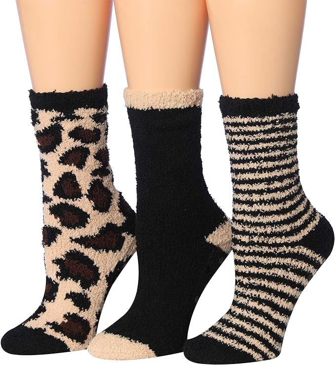 Tipi Toe Women's 3-Pairs Cozy Microfiber Anti-Skid Soft Colorful Patterned Fuzzy Crew Socks Slip... | Amazon (US)