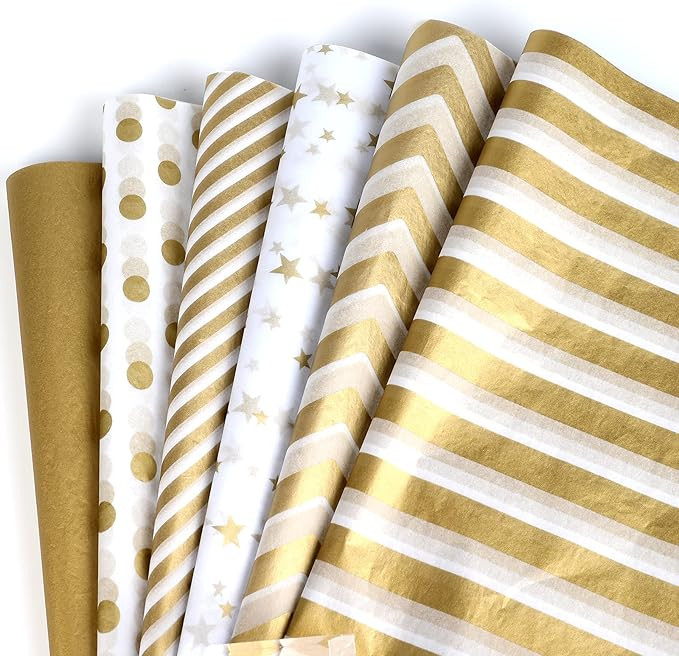 SAVITA 60 Sheets 30x45cm/11x17 inch Gold White Metallic Tissue Paper, Metallic Gift Wrapping Tiss... | Amazon (US)