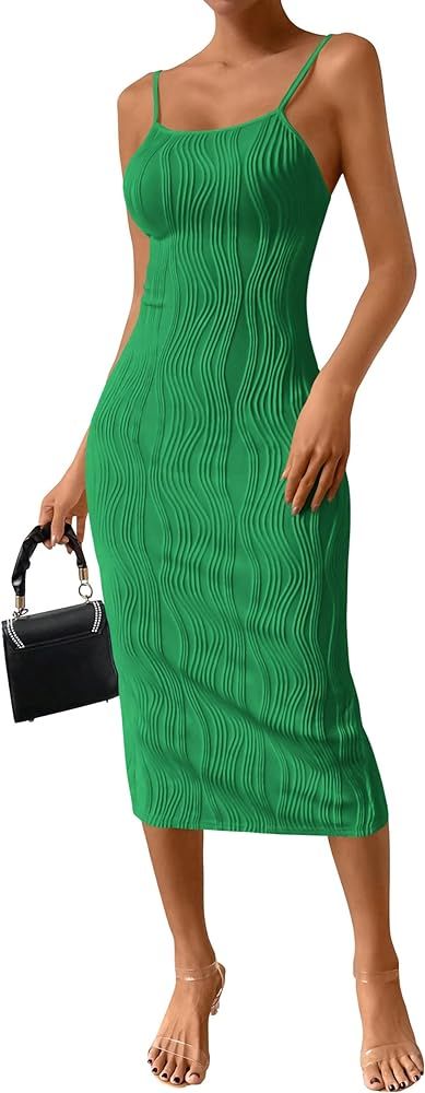 PRETTYGARDEN Women's Sexy Midi Bodycon Dress 2024 Summer Spaghetti Strap Sleeveless Knit Party Ti... | Amazon (US)