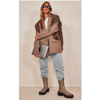 Taupe Boxy Oversized Drop Shoulder Dad Blazer | PrettyLittleThing UK