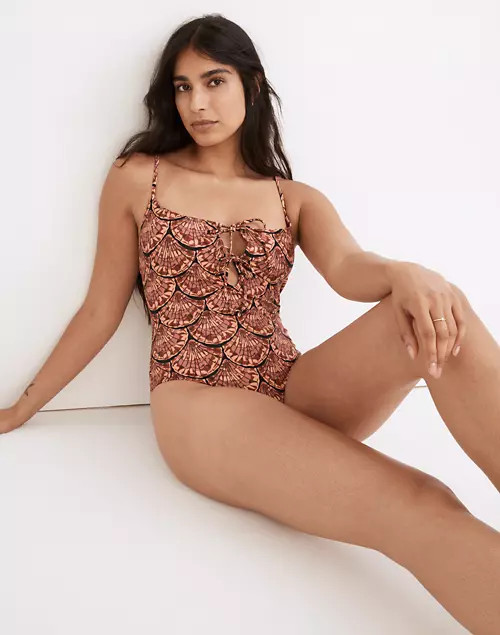 Madewell Second Wave Tie-Front One-Piece Swimsuit in Painted Seashells | Madewell