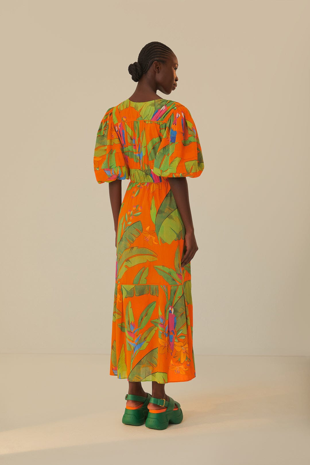 Orange Fresh Macaws Midi Dress | FarmRio (US)