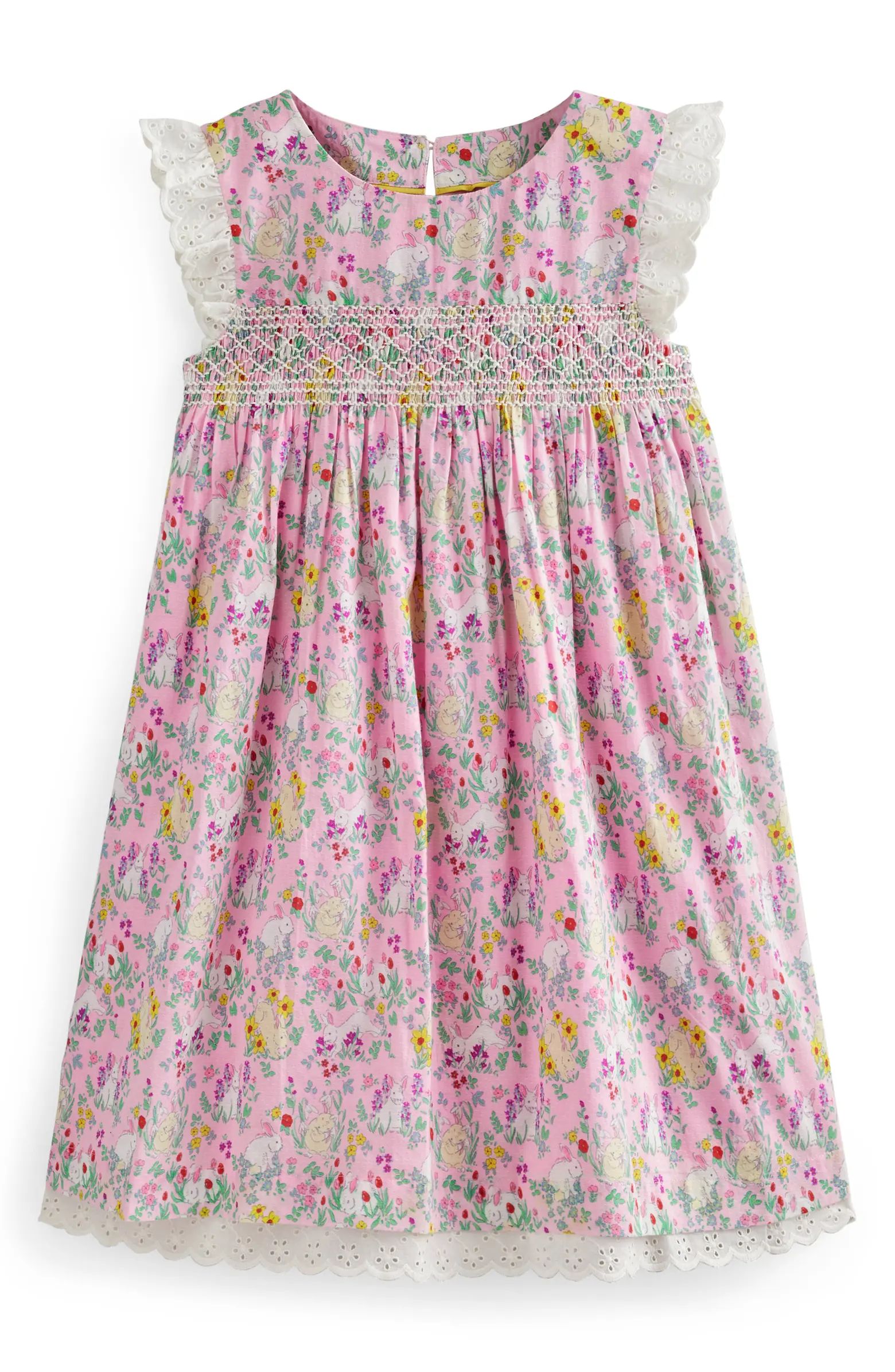 Mini Boden Kids' Bunny Print Smocked Cotton Dress | Nordstrom | Nordstrom