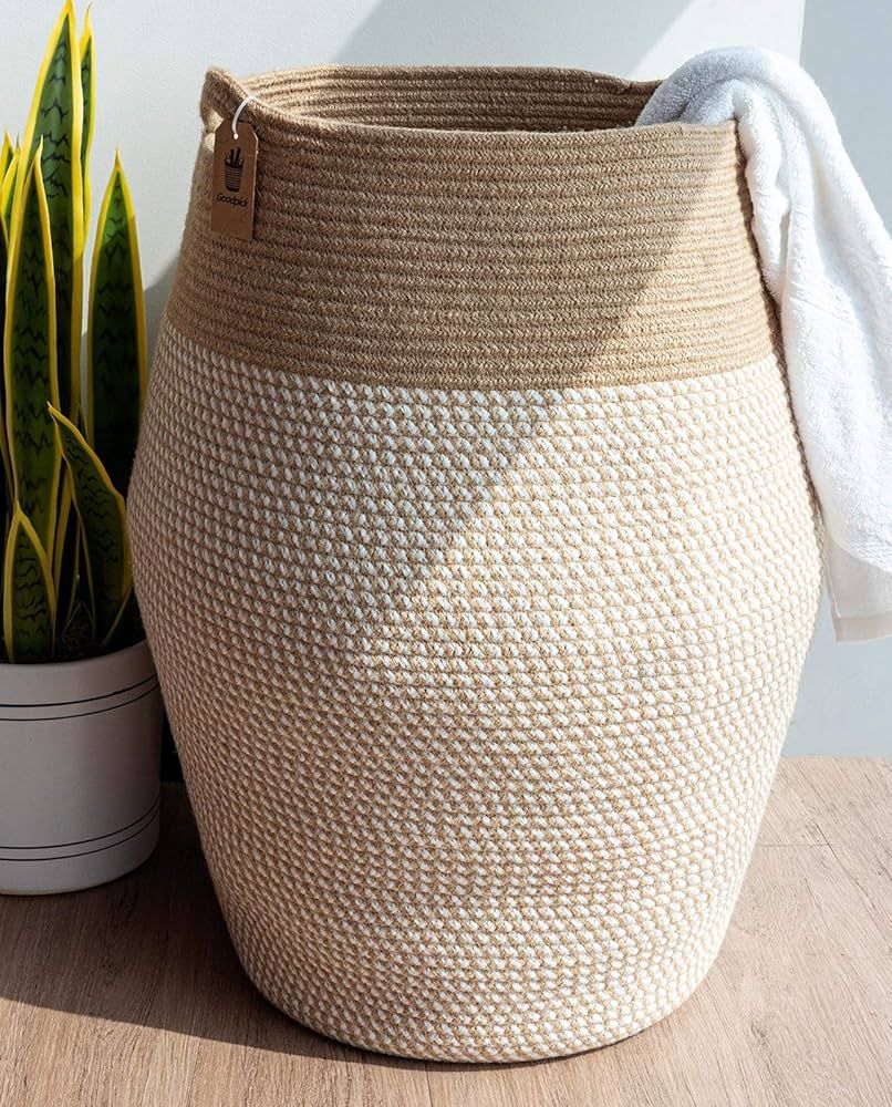 Goodpick Laundry Hamper | Woven Cotton Rope Dirty Clothes Hamper Tall kids Curve Laundry Basket L... | Amazon (US)