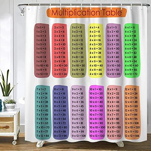 Math Shower Curtain Multiplication Table 1 to 12 Waterproof Shower Curtains Educational Style Bathro | Amazon (US)