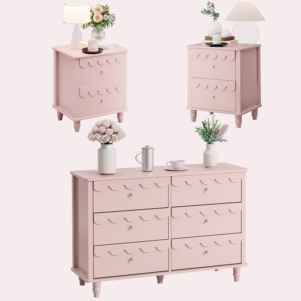 Anbuy 6 Drawer Dresser and Night Stand Sets for Bedroom, Two Drawers Nightstand Set of 2 & 6 Draw... | Amazon (US)