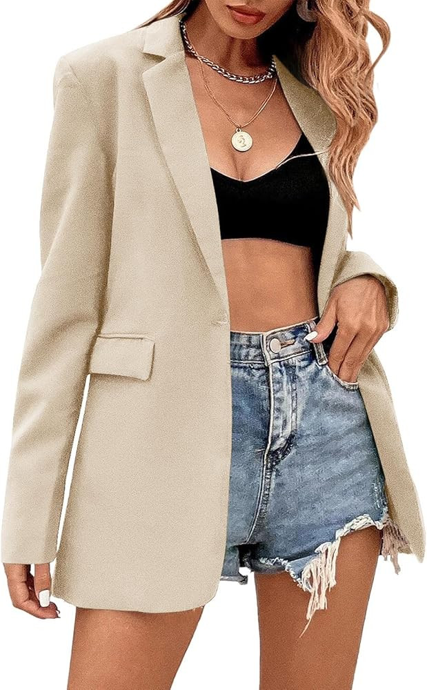Febriajuce Women's Casual Long Sleeve Lapel Oversized Button Work Office Blazer Suit Jacket | Amazon (US)