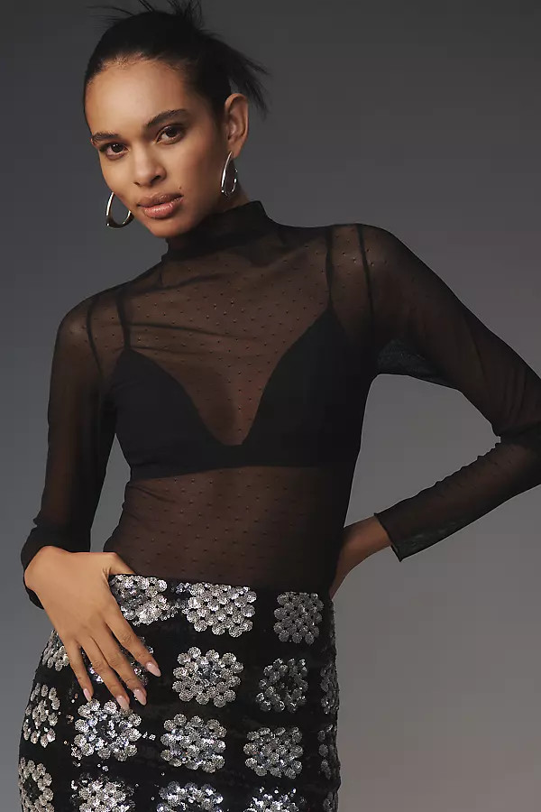 Long-Sleeve Mock-Neck Lace Top | Anthropologie (US)