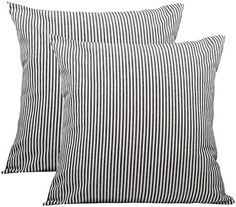 Throw Pillow Covers 20x20 - Decorative Pillows for Couch Set of 2 Rustic Linen Striped Cushion Co... | Amazon (US)