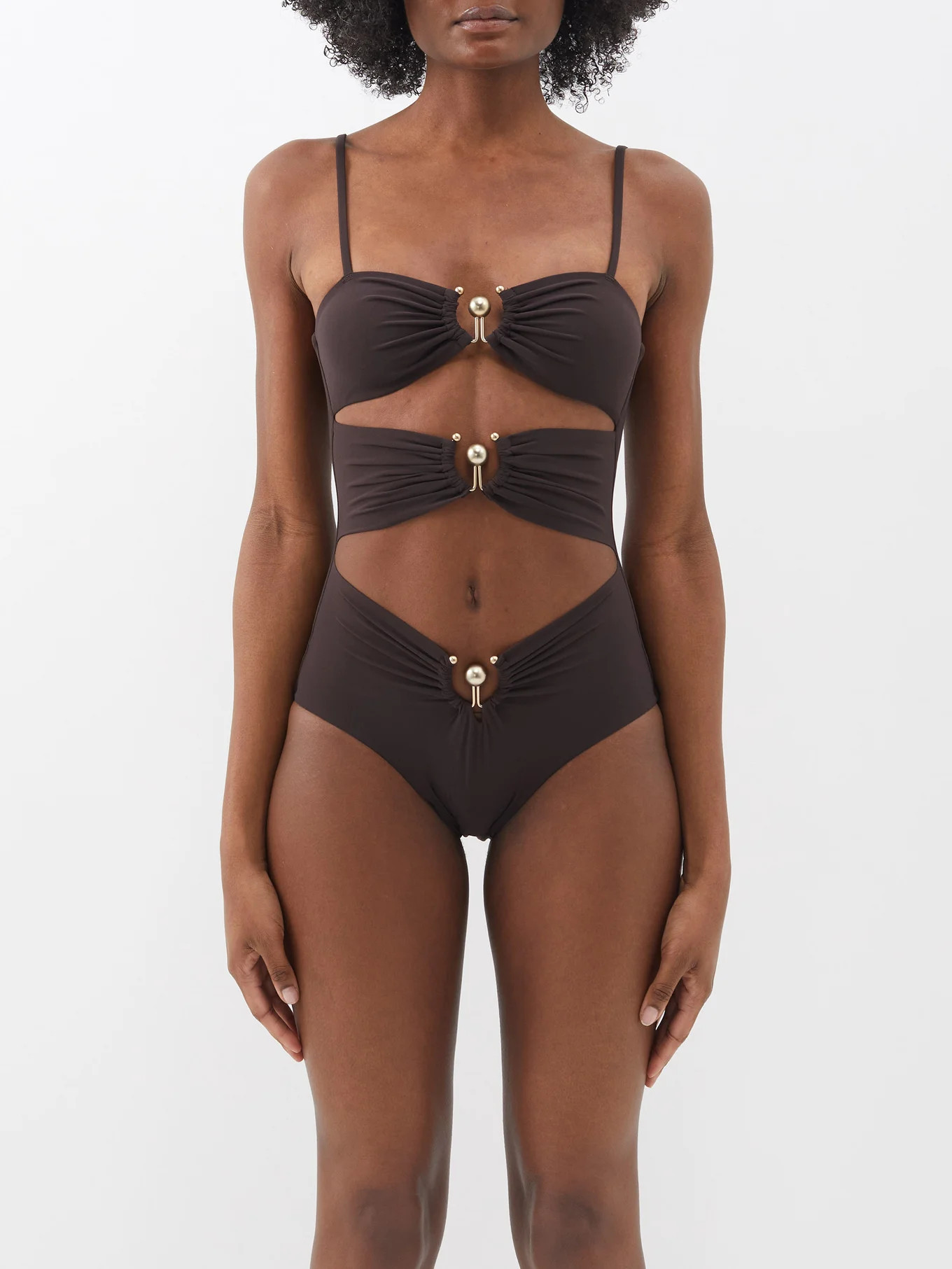 Pierced Orbit ruched swimsuit | Matches (UK)