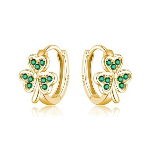SLUYNZ 925 Sterling Silver Green Love Clover Hoop Earrings for Women Teen Girls Irish Shamrock Huggie Earrings (B-Yellow) | Amazon (US)