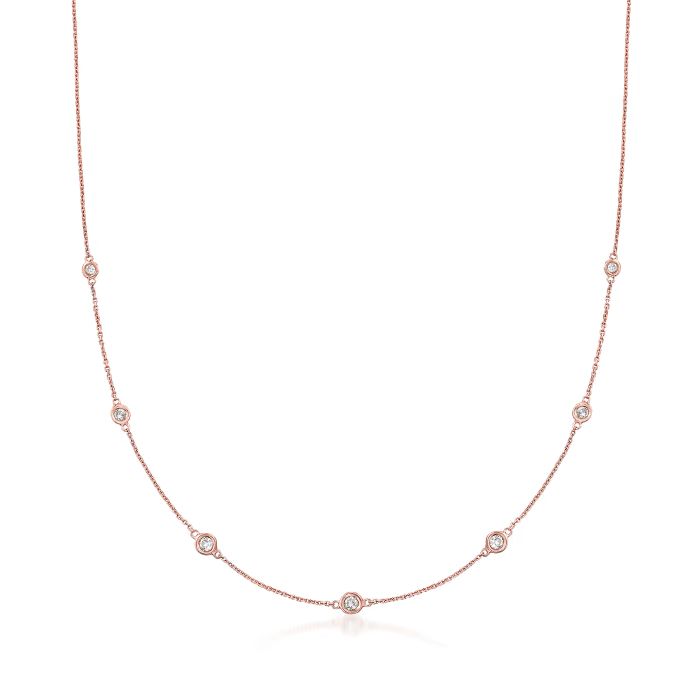 .33 ct. t.w. Graduated Bezel-Set Diamond Station Necklace in 14kt Rose Gold | Ross-Simons