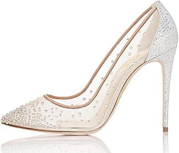 XYD Rhinestones Studded Stiletto High Heels Mesh Pumps for Women Slip On Pointed Toe Evening Wedd... | Amazon (US)