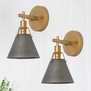 LNC Vintage Gray Mid-Century Bell Wall Sconce with Metal Shade & Brushed Gold Accents, 1-Light De... | The Home Depot