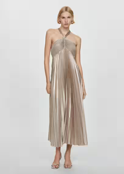 MANGO - Pleated halter neck dress silver - S - Woman | Mango (US/MX/AU)