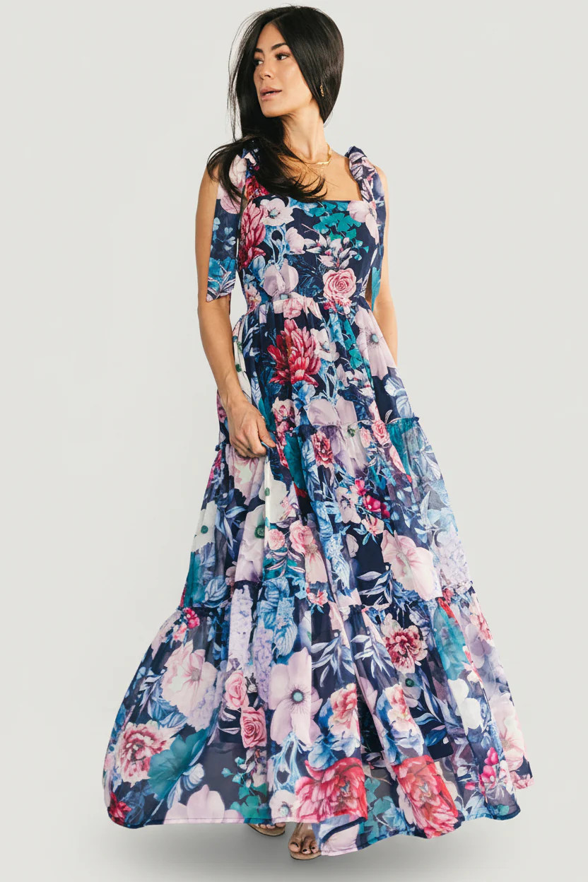 Anita Maxi Dress - Dark Blue Floral Chiffon | Baltic Born | Baltic Born