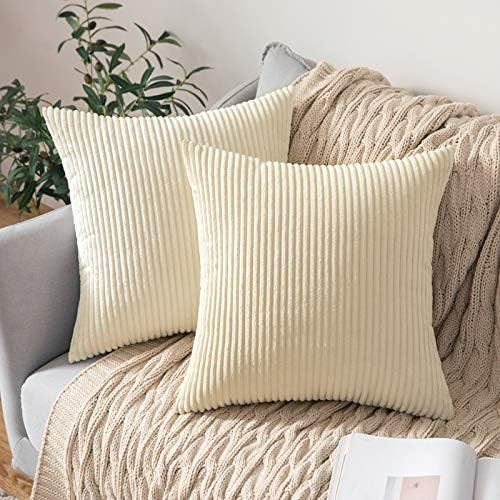 MIULEE Pack of 2 Corduroy Soft Solid Decorative Square Throw Pillow Covers Cushion Cases Pillow C... | Amazon (CA)