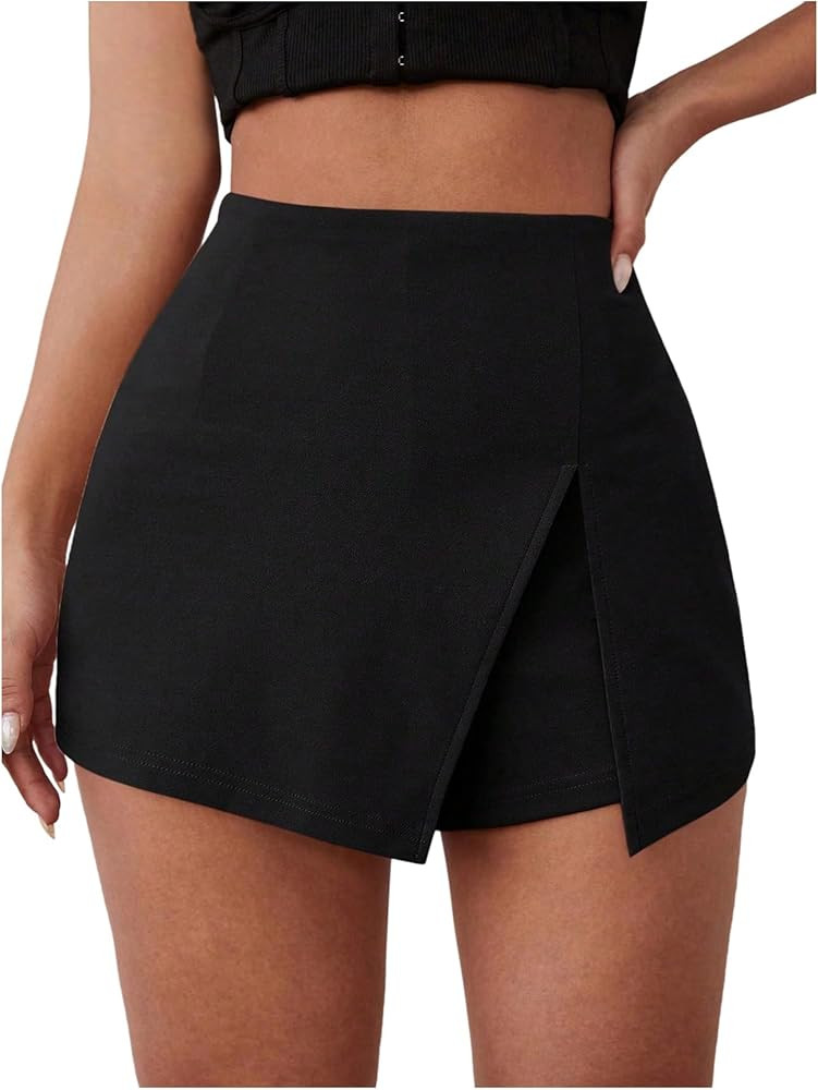WDIRARA Women's High Waisted Split Hem Skorts Stretch Mini Skirt Shorts | Amazon (US)
