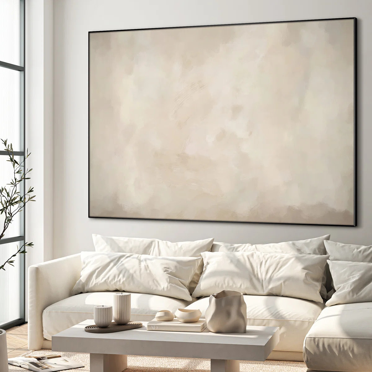 Neutral Abstract Subtle Layered Patterns Illustrations Extra Large Framed Wall Art Print Decor (F... | Wayfair North America