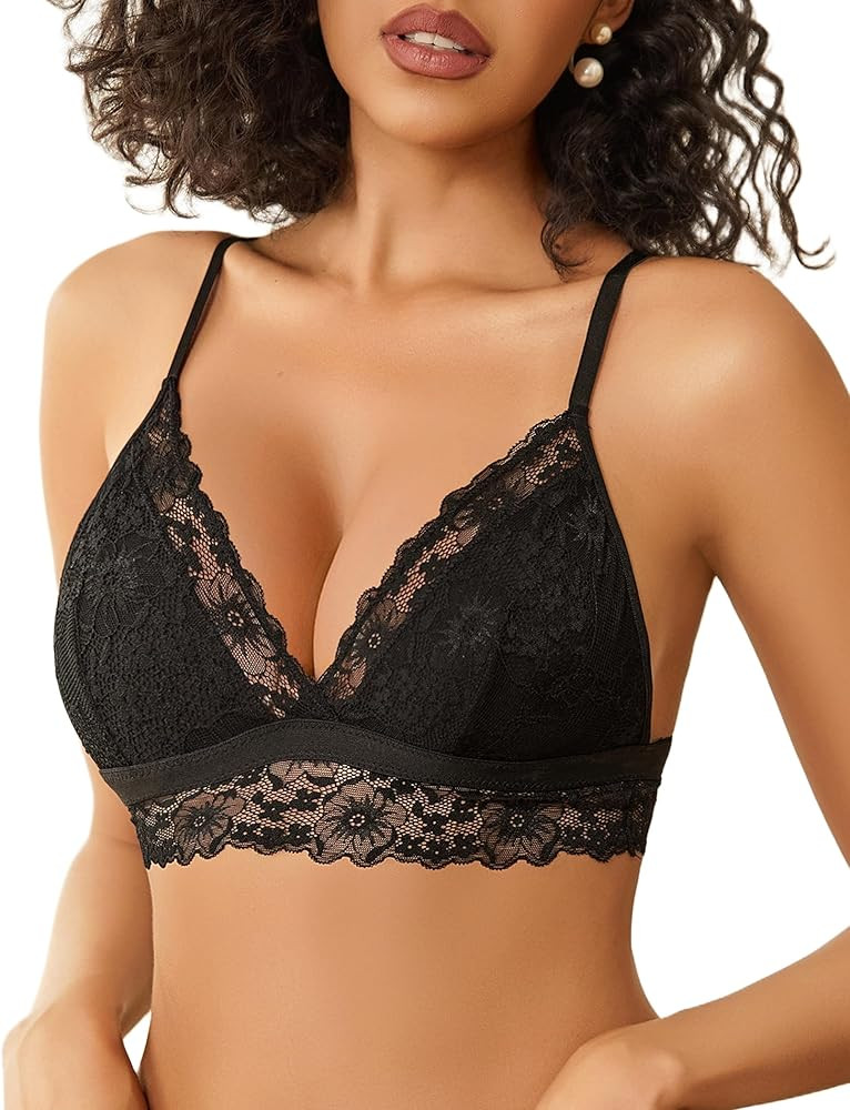 Avidlove Lace Bralette for Women Sexy Wireless Bralettes Non Padded Bralette V Neck Minimizer Lin... | Amazon (US)