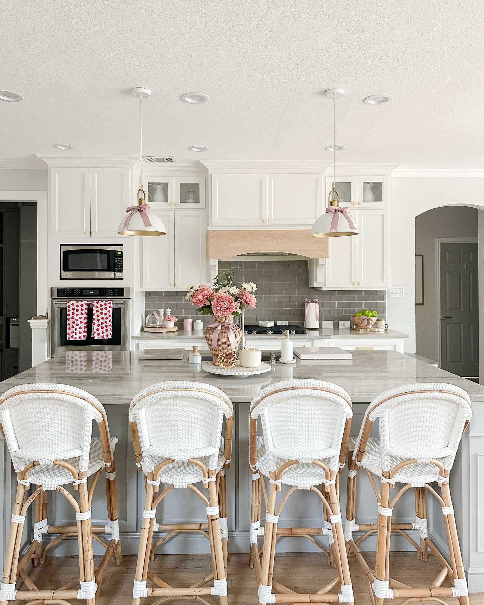 White, gray and blue kitchen decorated for Valentine’s Day. Pink accent decor. 

#LTKStyleTip #LTKSeasonal #LTKHome