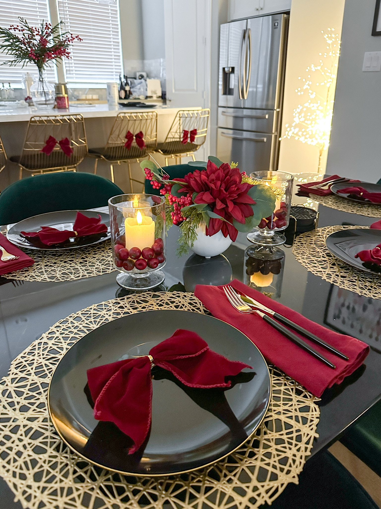 Love this table setting for my Christmas holiday party inspired by Pinterest! 🎄✨ Featuring festive red bows, color-coordinated napkins, and elegant black disposable plates, your celebrations will be unforgettable. Shop now to create the perfect festive ambiance.

Christmas table setting / holiday decor / festive table scape / red bows / color coordinated napkins / black disposable plates / electric candles / holiday dining / Christmas party supplies / elegant table settings / seasonal decor / festive tableware / holiday gatherings

#LTKSeasonal #LTKHome #LTKHoliday