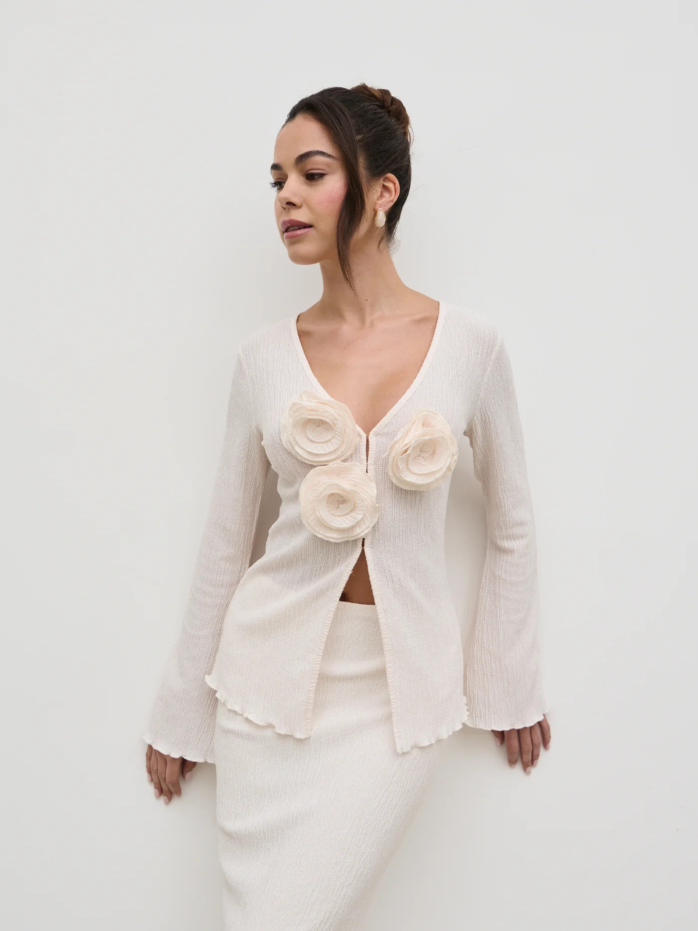 Evalina Crinkle Corsage Detail Top - Cream | Pretty Lavish (UK)