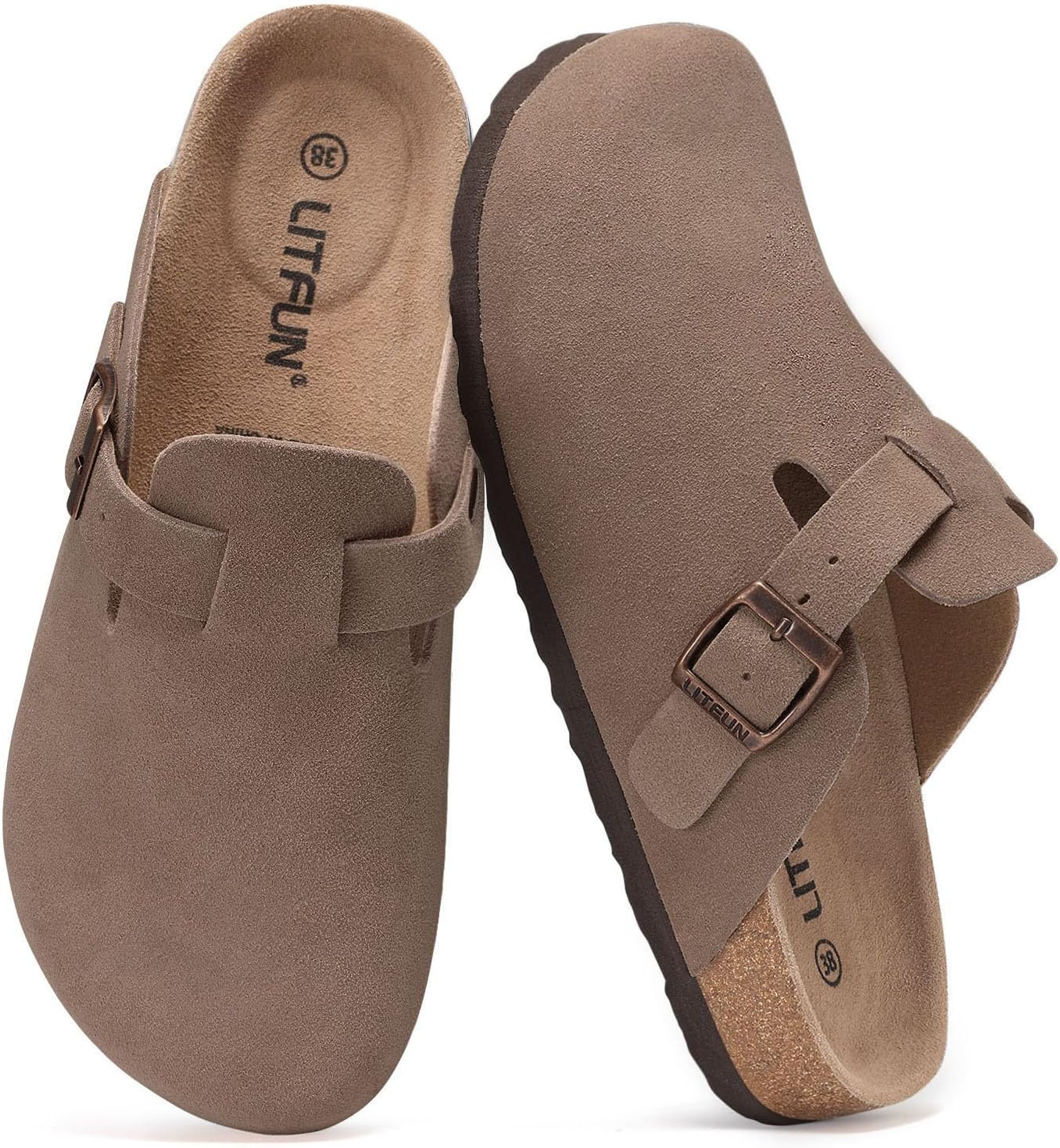 Litfun Unisex Genuine Suede Clogs Comfort & Soft Cork Footbed Potato Shoes | Amazon (US)