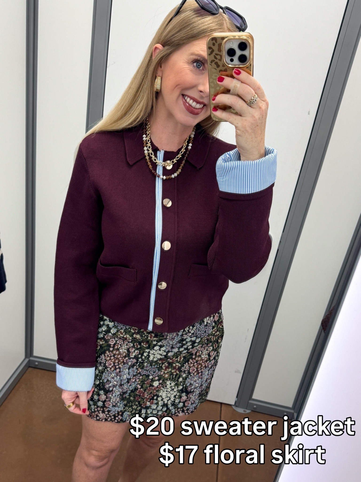Sweater jacket and floral skirt on sale at Walmart