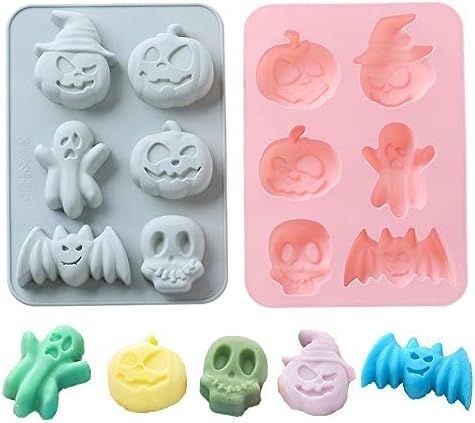 2 Pack Halloween Silicone Cake Mold Pumpkin Bat Skull Ghost Shape Silicone Mold for Chocolate Can... | Amazon (US)