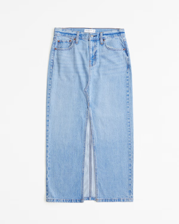 Women's Low Rise Denim Maxi Skirt | Women's Clearance | Abercrombie.com | Abercrombie & Fitch (US)