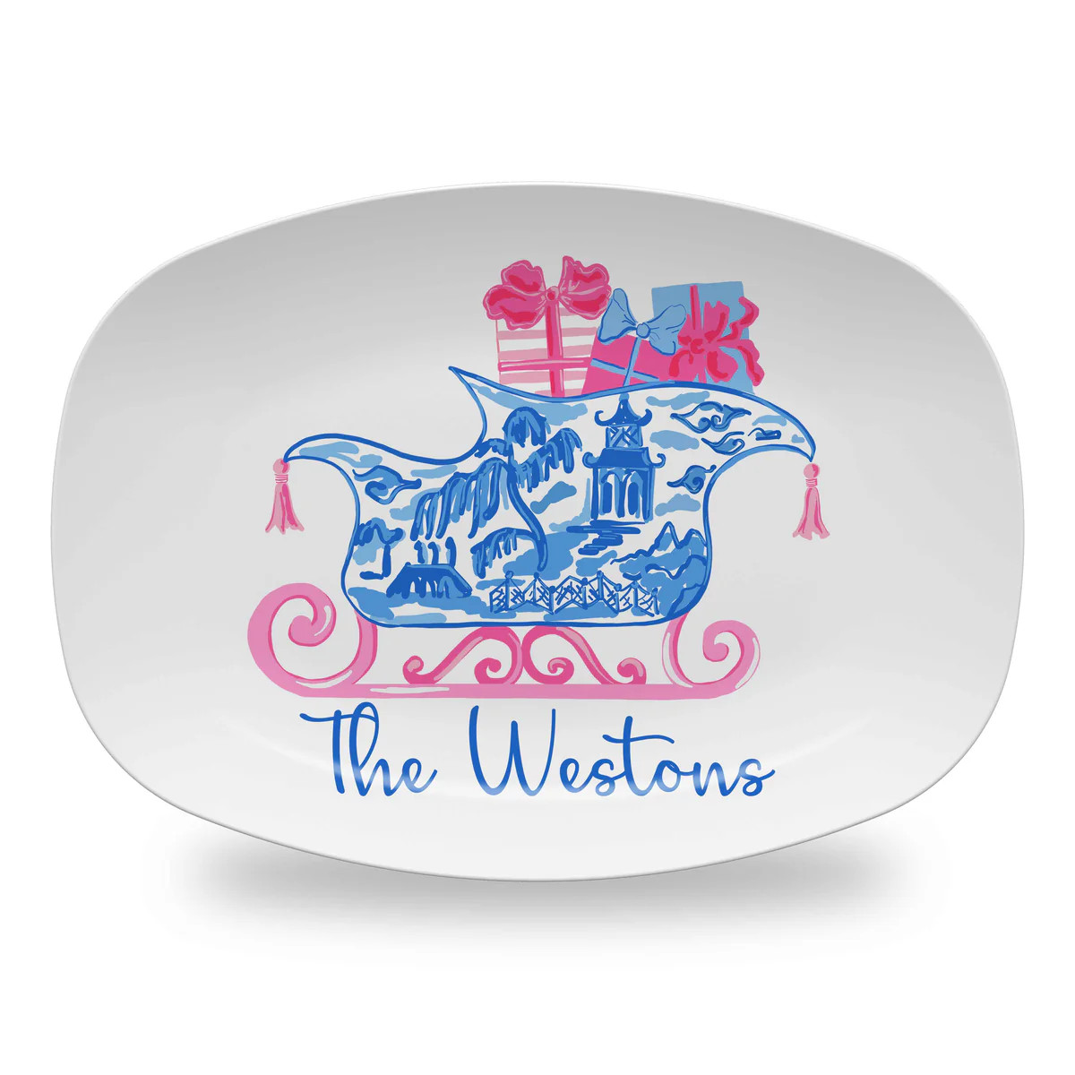 Chinois Sleigh Personalized Melamine Platter | Taylor Beach Design