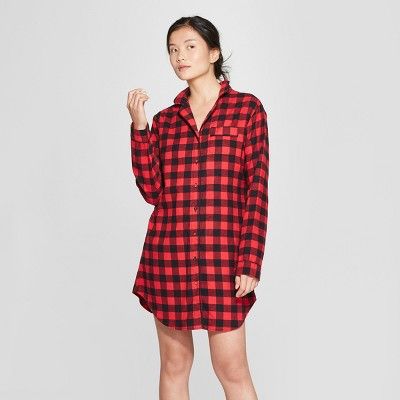 Women's Flannel Notch Collar Sleep Button-Up Shirt - Gilligan & O'Malley™ Red | Target