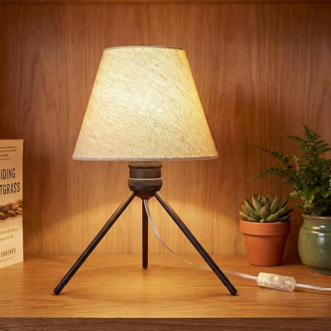 Modern Table Lamp Small Bedside Lamp Metal Linen 13.8 Inches, Soft Light (3000K), Simple Style De... | Amazon (US)