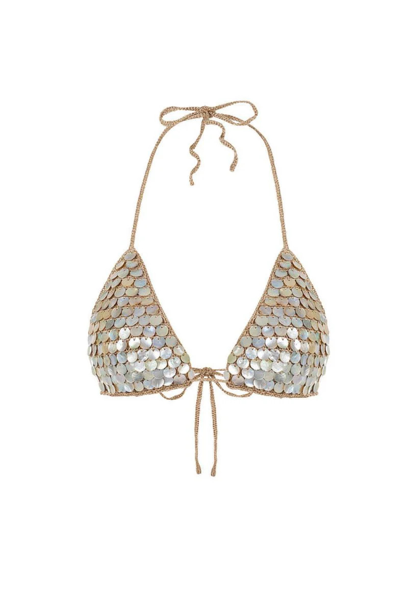 BRONZE HAND-CROCHET MOTHER OF PEARL BRA TOP | Mirel Prentice | CULT MIA | CULT MIA UK LTD