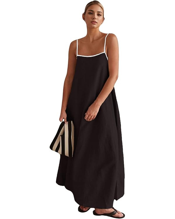 CHARTOU Women Summer Spaghetti Straps Linen Sleeveless Maxi Long Flowy Dress | Amazon (US)