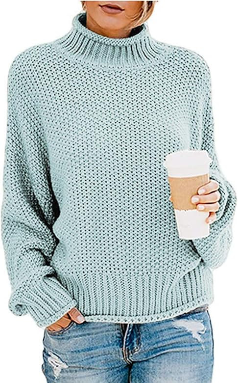 Womens Chunky Turtleneck Sweaters Batwing Sleeve Oversized Knitted Pullover Jumper | Amazon (US)