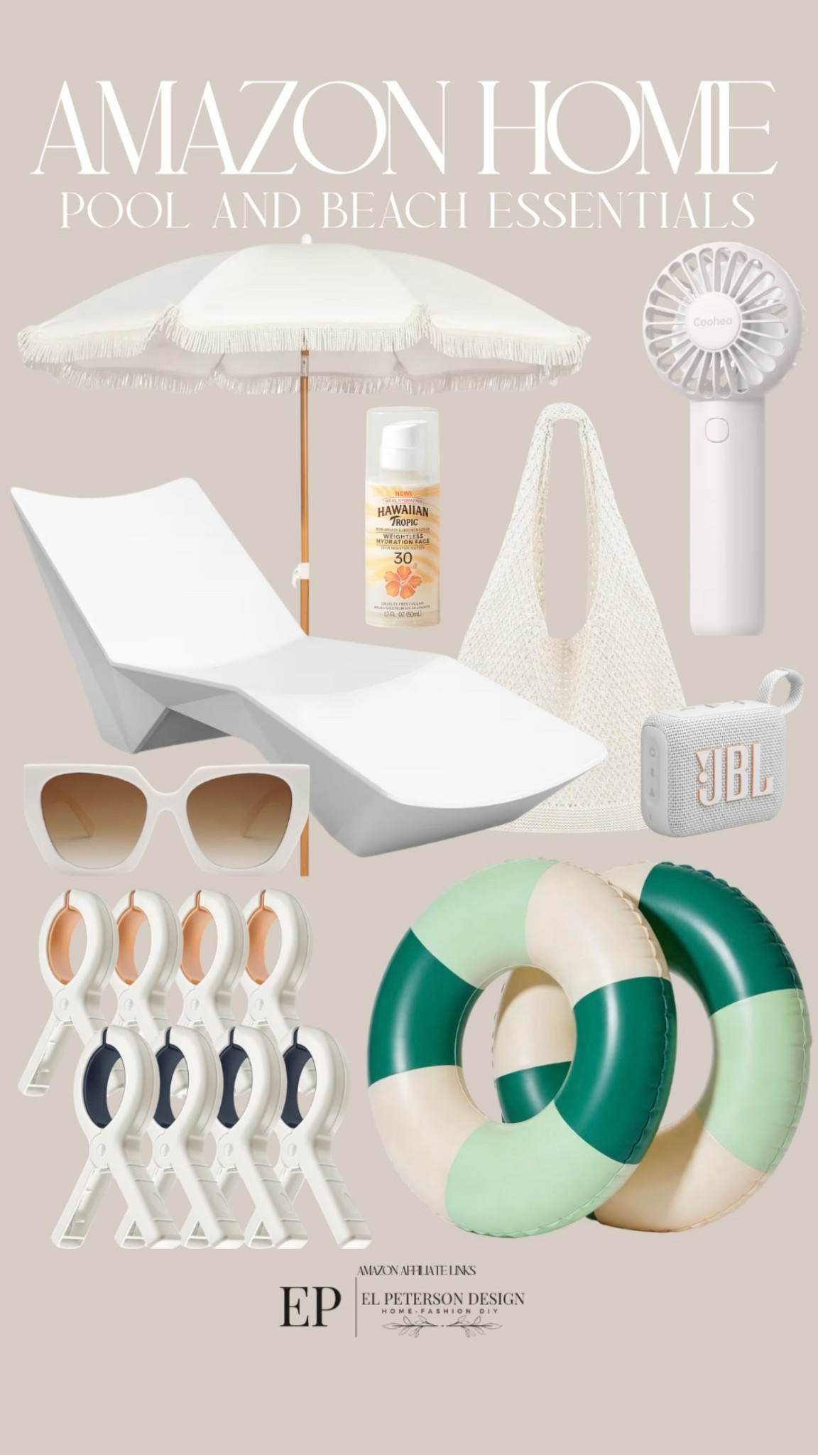 Amazon
Pool and beach essentials 
Umbrella
Floaties
Beach towel clip
Sunglasses
Handheld fan
Purse
Tumbler
Sunscreen



#LTKHome