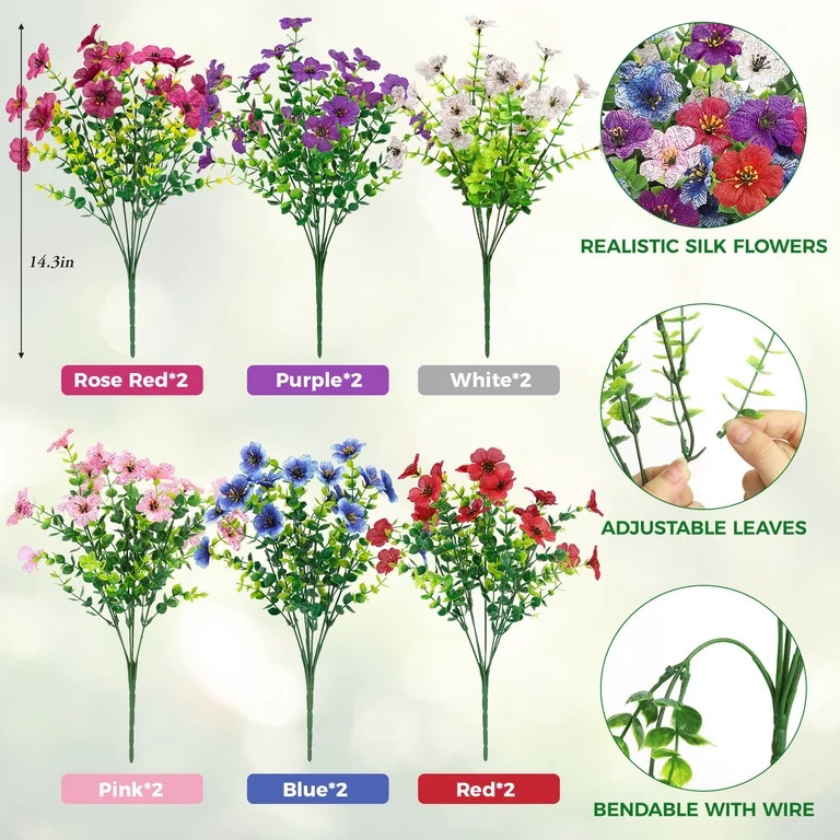 Scidweet Fake Flowers Outdoors , 12 Bundles Faux Plants Artificial Flowers for Spring Summer Pati... | Walmart (US)