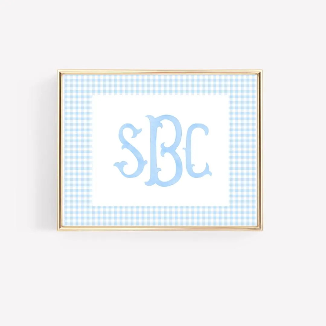 Personalized Monogram Baby Boy Nursery Wall Art. Blue Gingham Boy Monogram, Baby Name Sign, Initi... | Etsy (US)